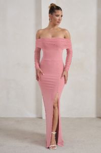 On Your Mind | Powder Pink Mesh Long Sleeve Maxi Dress sold by Club L London