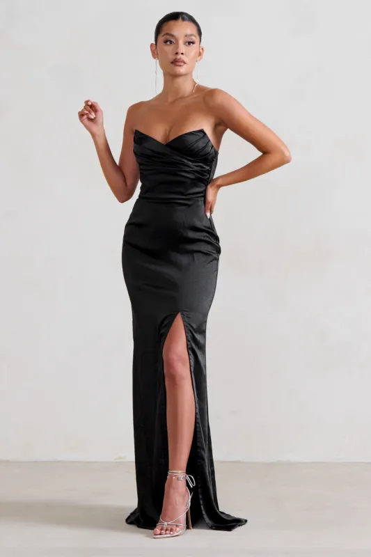 Coraline | Black Strapless Maxi Dress With Split sold by Club L London