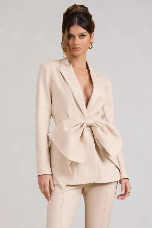 Gifted | Stone Plunge Blazer With Statement Bow sold by Club L London