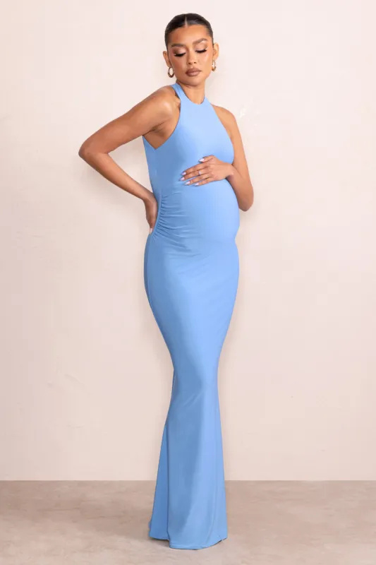 Nyssa | Powder Blue High Neck Sleeveless Maternity Maxi Dress sold by Club L London