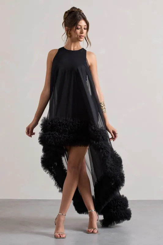 Lacie | Black Sleeveless Mini Dress With Tulle Overlay sold by Club L London