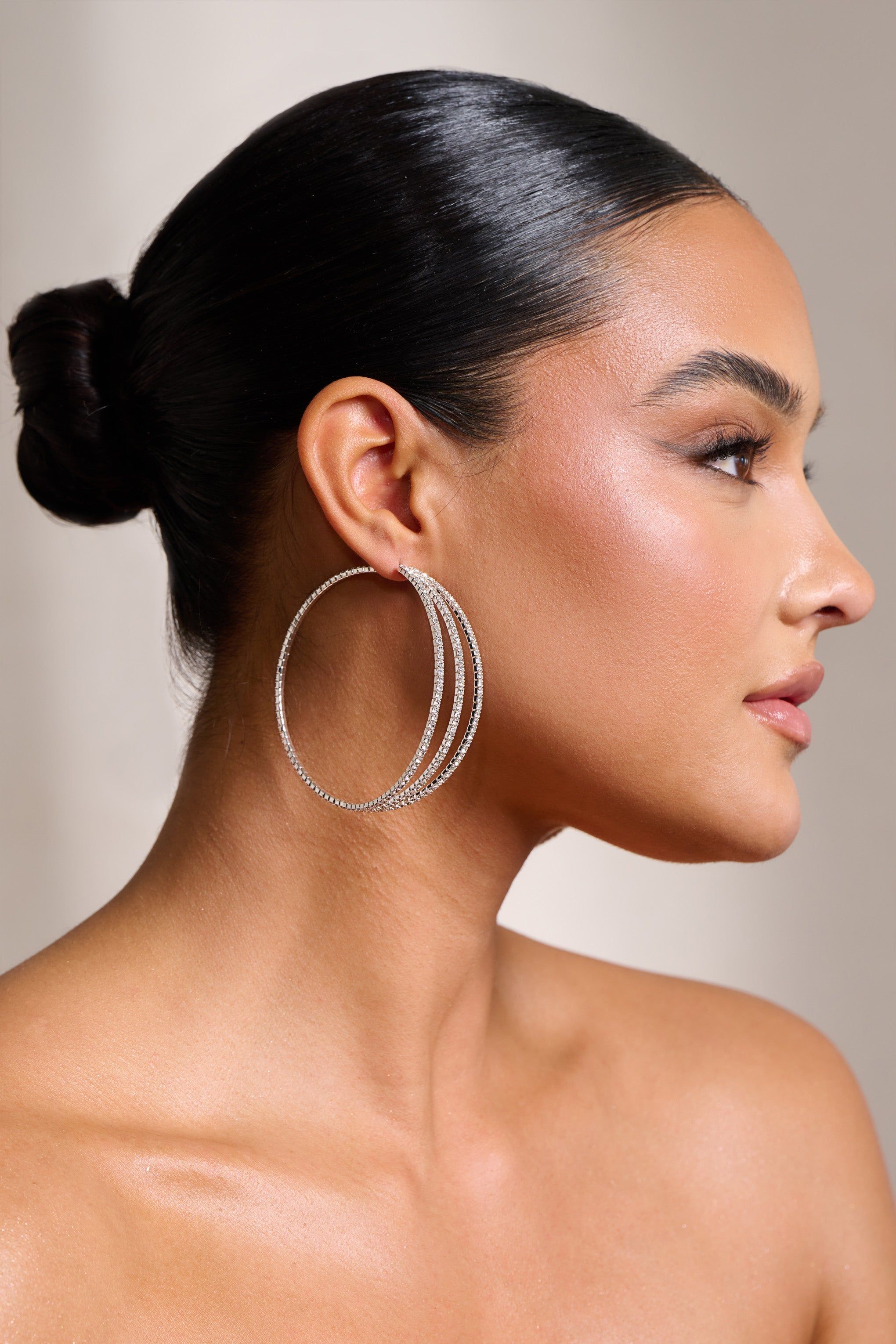 Maxie | Silver Layered Large Hoops sold by Club L London product image thumbnail 3
