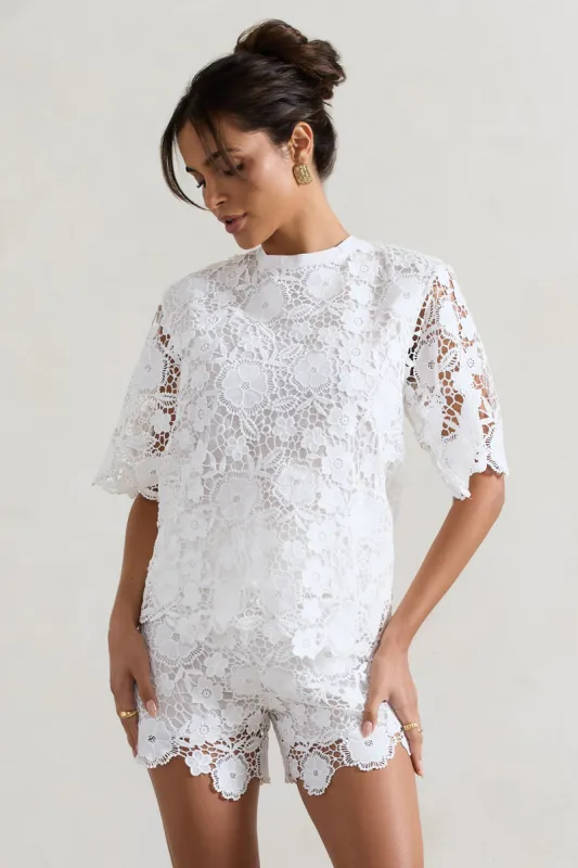 Saint Lucia | White Lace Boxy T-Shirt sold by Club L London