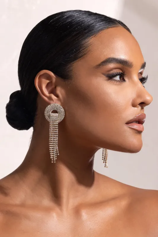 Francesca | Gold Diamante Circle Tassel Drop Earrings sold by Club L London