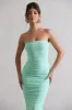 My Girl | Iced Green Strapless Bodycon Ruched Mesh Midi Dress sold by Club L London