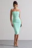 My Girl | Iced Green Strapless Bodycon Ruched Mesh Midi Dress sold by Club L London