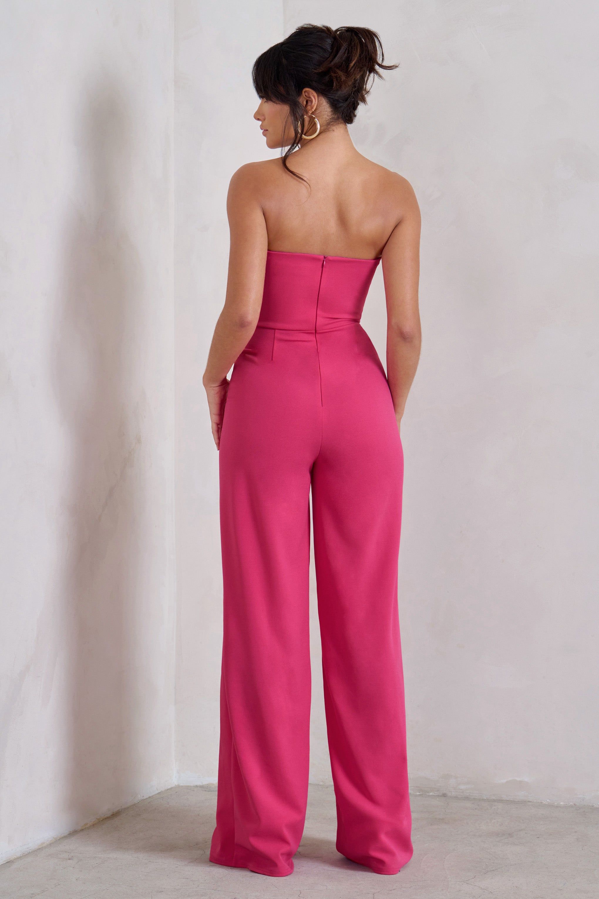 Tory | Hot Pink Strapless Sweetheart Wide Leg Jumpsuit With Split sold by Club L London product image thumbnail 3