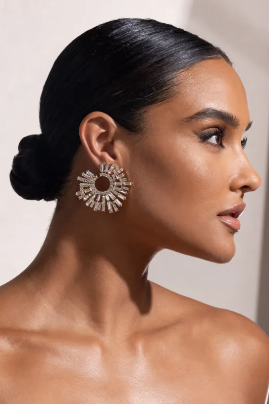 Gia | Gold Diamante Spike Detail Hoop Earrings sold by Club L London