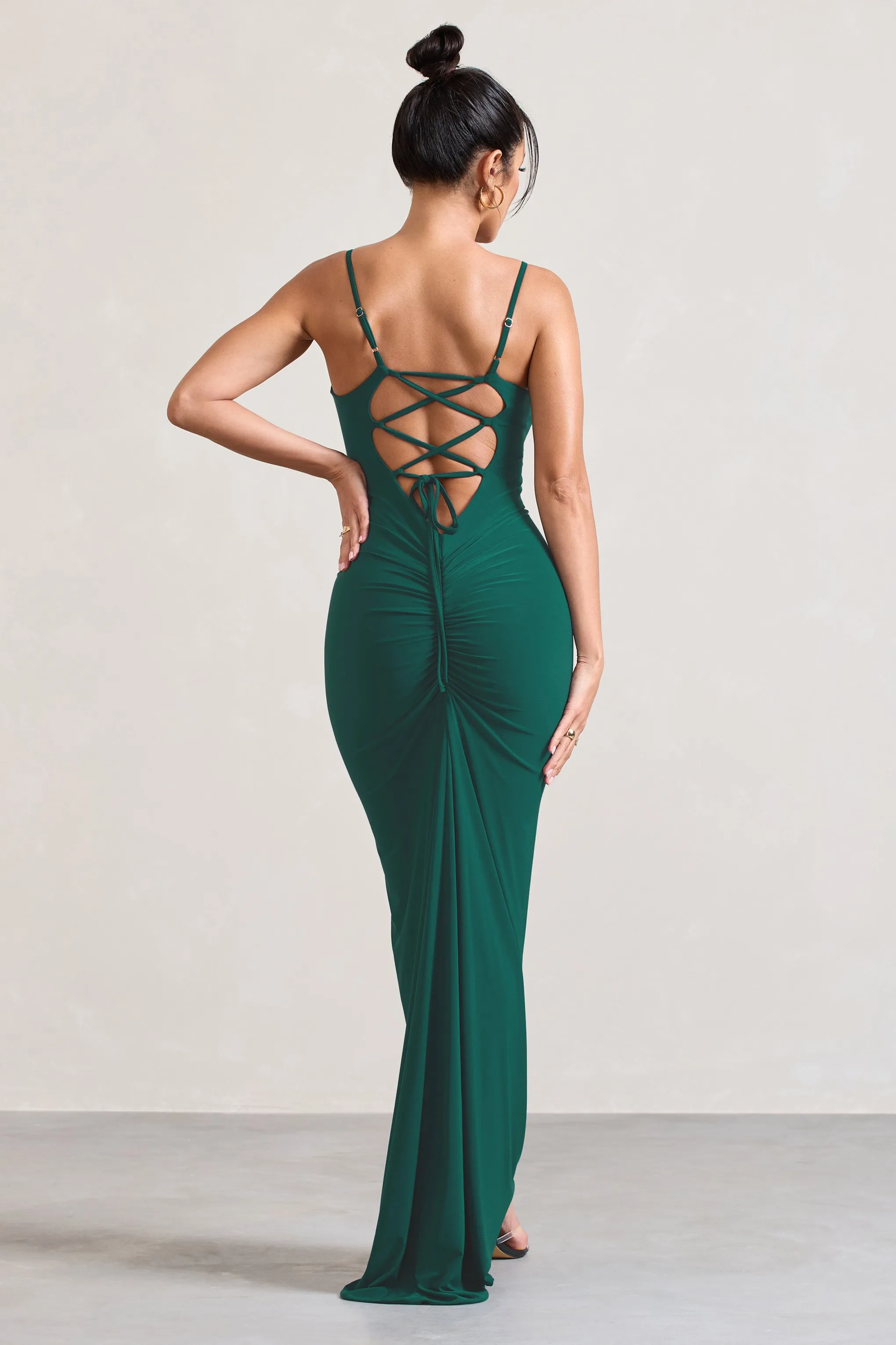 Camera One | Bottle Green Strappy Laced Bodycon Maxi Dress sold by Club L London product image thumbnail 2