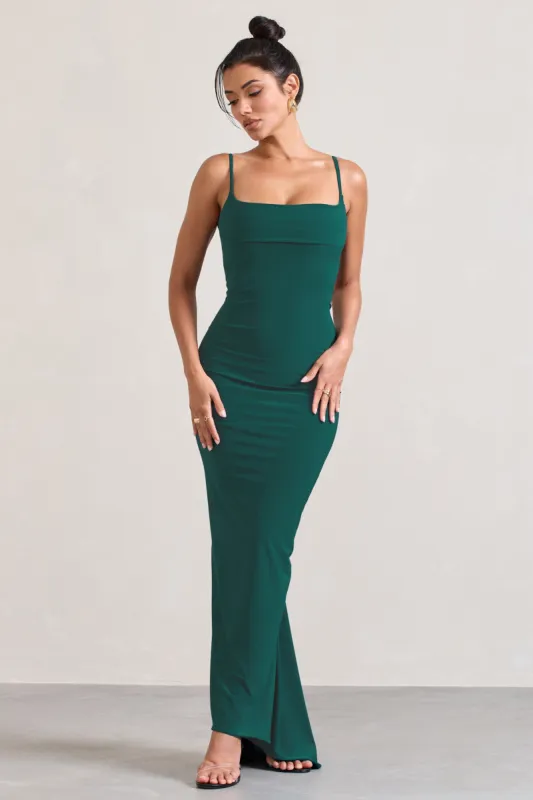 Camera One | Bottle Green Strappy Laced Bodycon Maxi Dress sold by Club L London