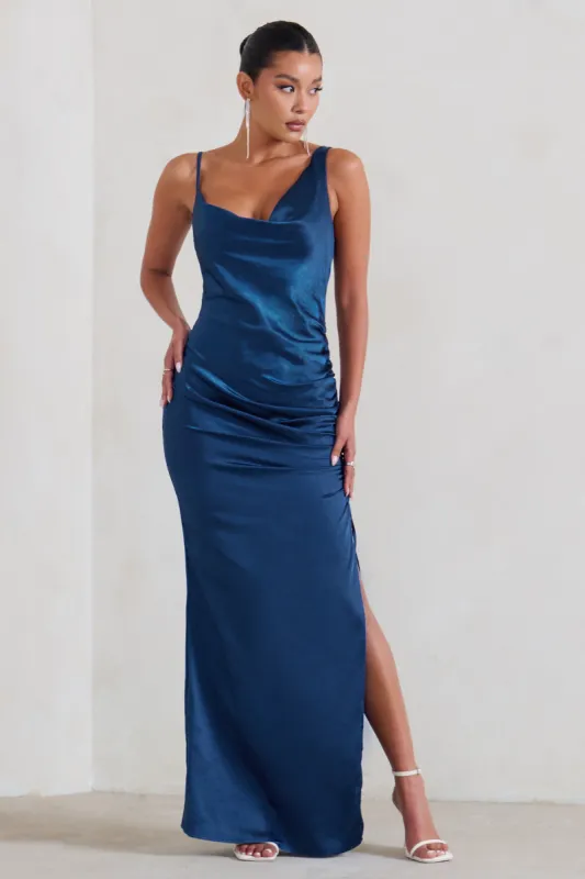 Belonging | Navy Ruched Cowl Maxi Dress sold by Club L London