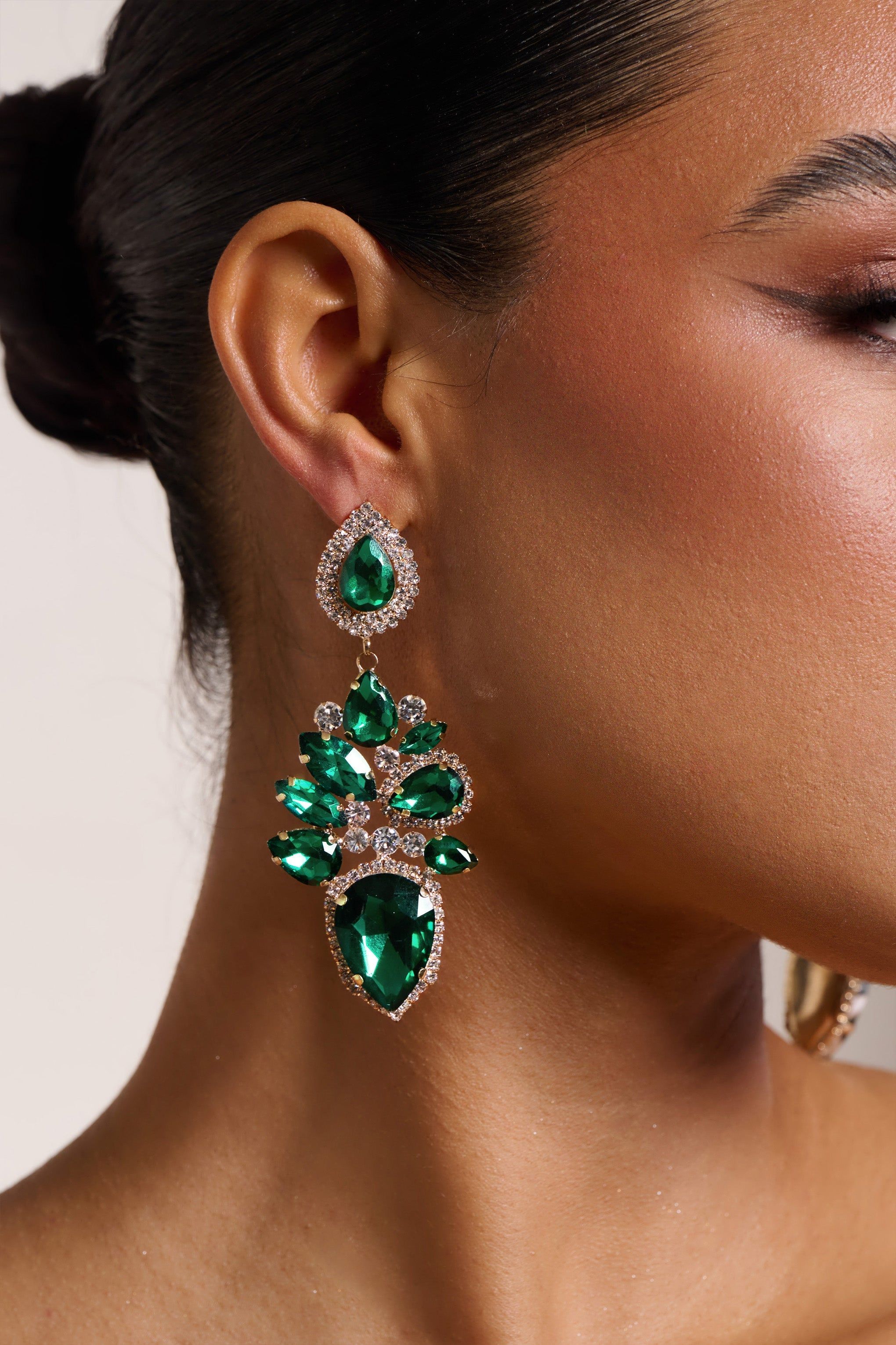 Zaya | Green Diamante Drop Earrings sold by Club L London product image thumbnail 2