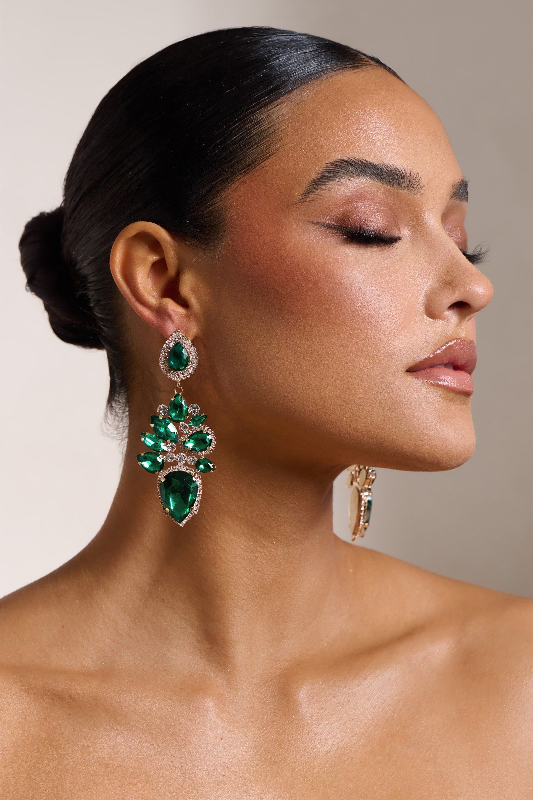Zaya | Green Diamante Drop Earrings sold by Club L London product image thumbnail 3