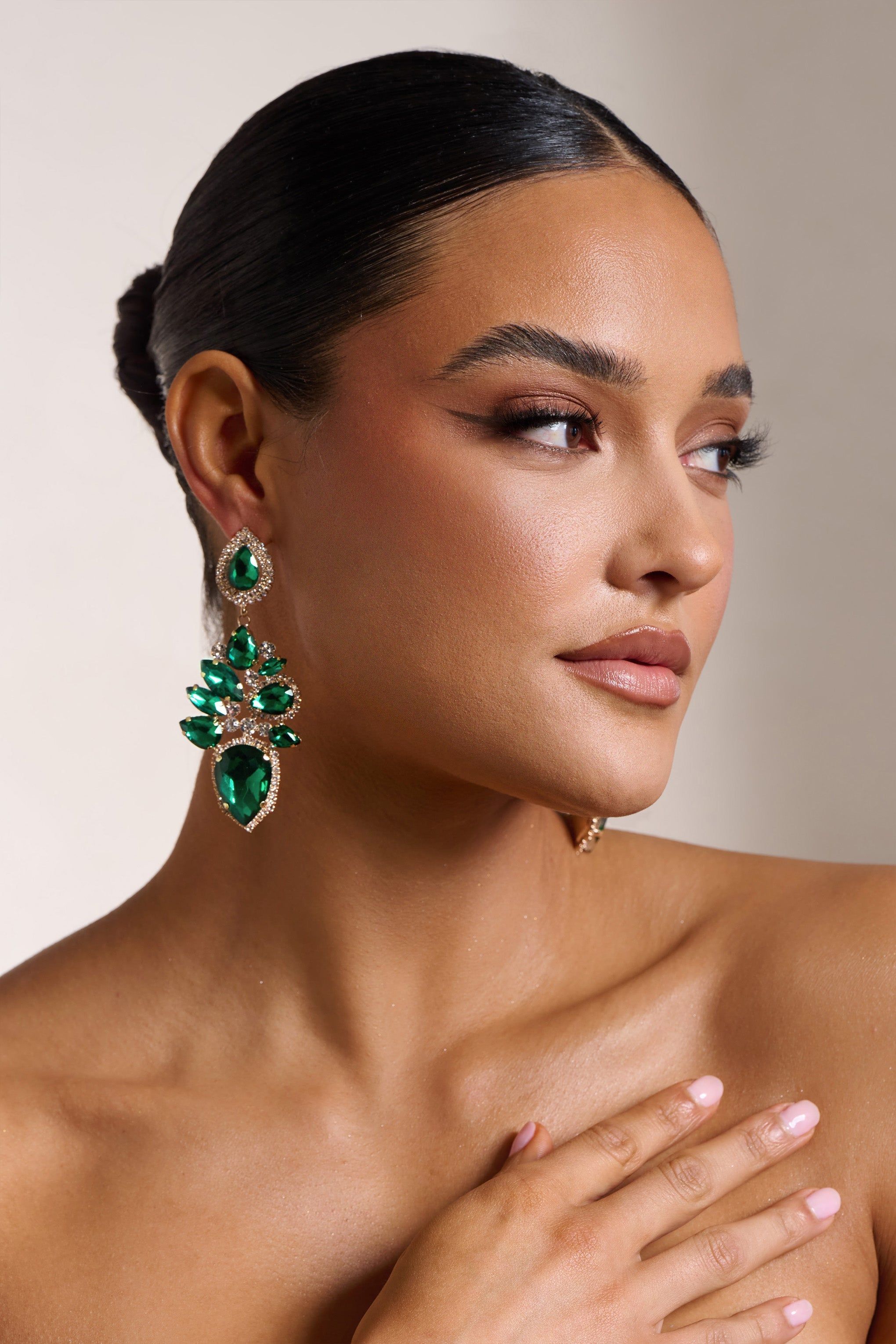 Zaya | Green Diamante Drop Earrings sold by Club L London