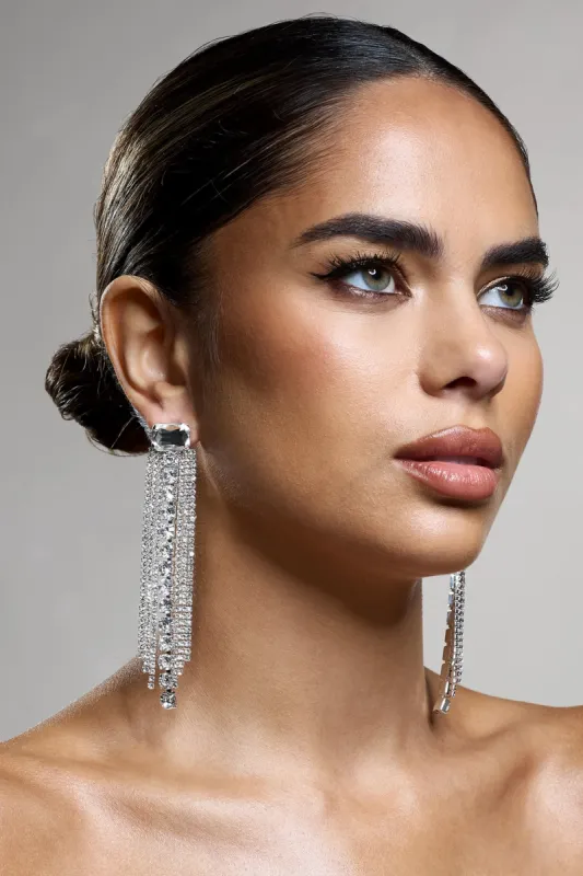 With Me | Silver Diamante Tassel Earrings made by Club L London