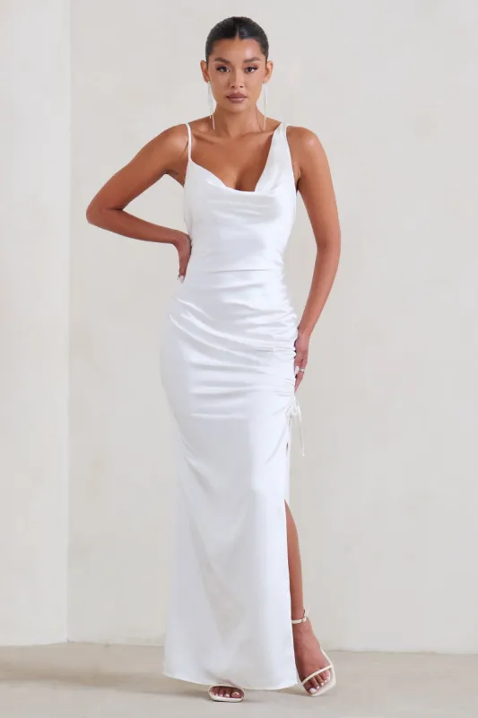 Belonging | White Ruched Cowl Maxi Dress sold by Club L London