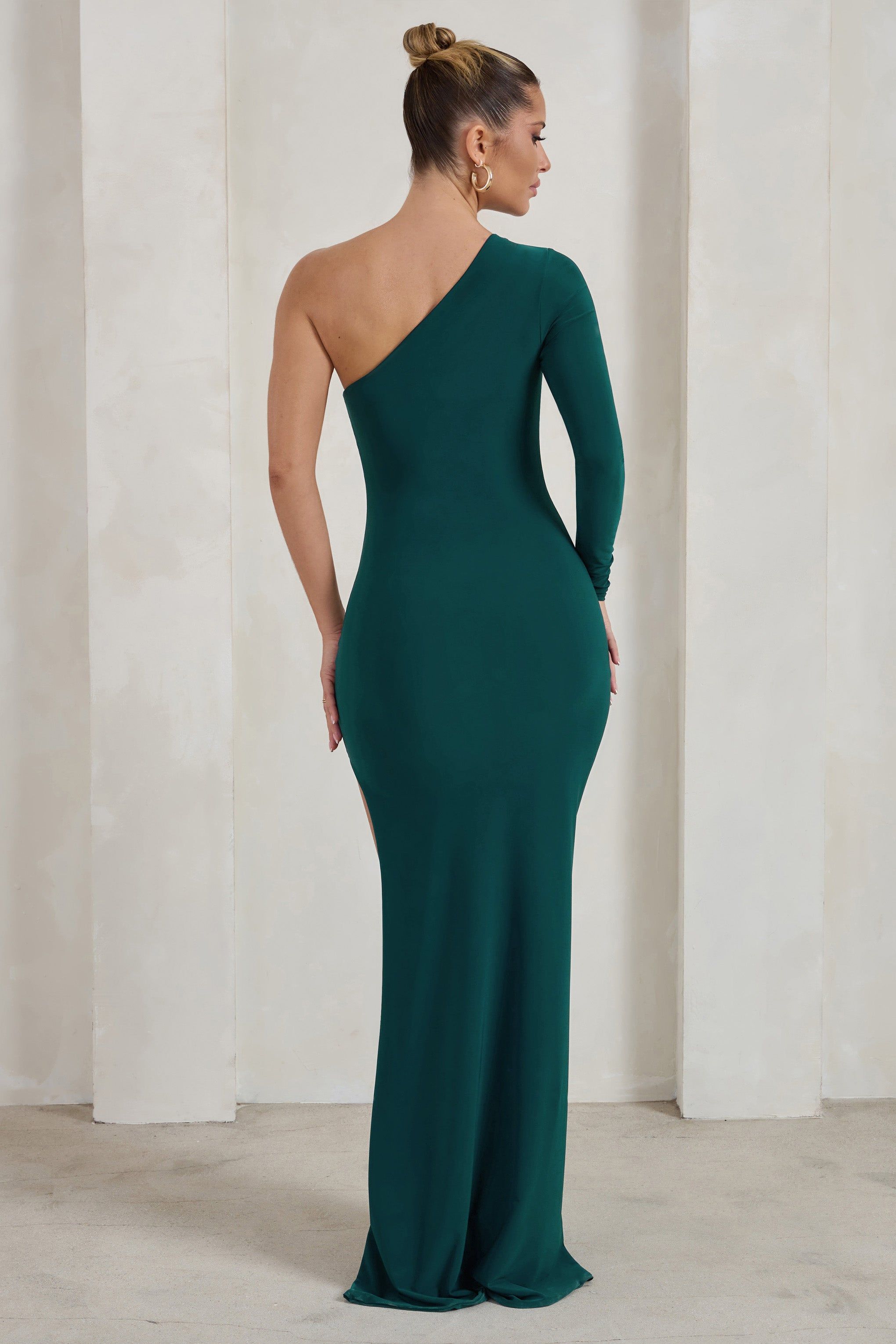 Melanie | Green One Shoulder Split Maxi Dress sold by Club L London product image thumbnail 2