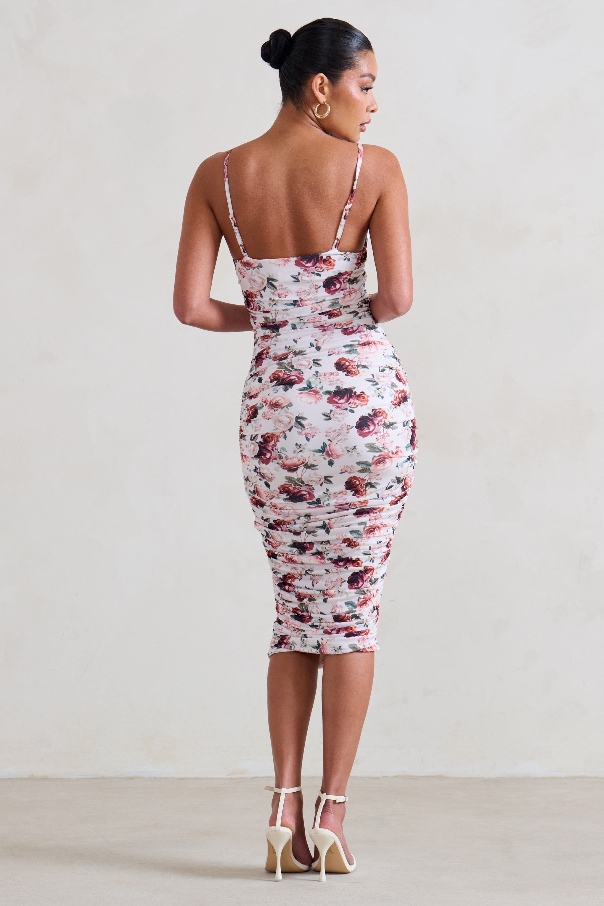 Desired | White Floral Ruched Strappy Midi Dress sold by Club L London product image thumbnail 2