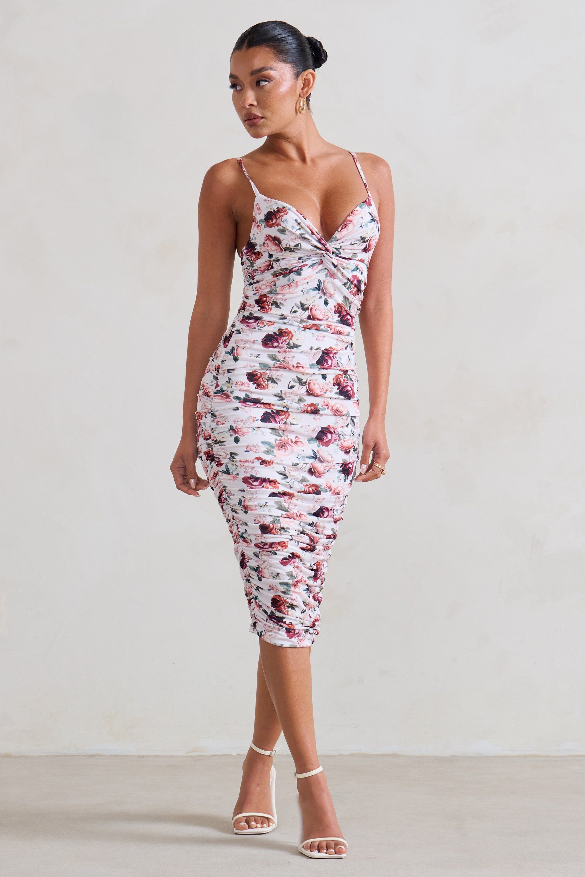 Desired | White Floral Ruched Strappy Midi Dress sold by Club L London product image thumbnail 4