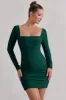 Muse | Green Long Sleeve Square Neck Ruched Mini Dress sold by Club L London