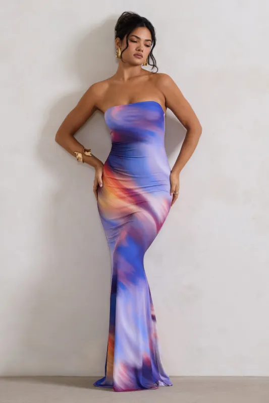 Ceremony | Ombre Print Bandeau Fishtail Maxi Dress sold by Club L London