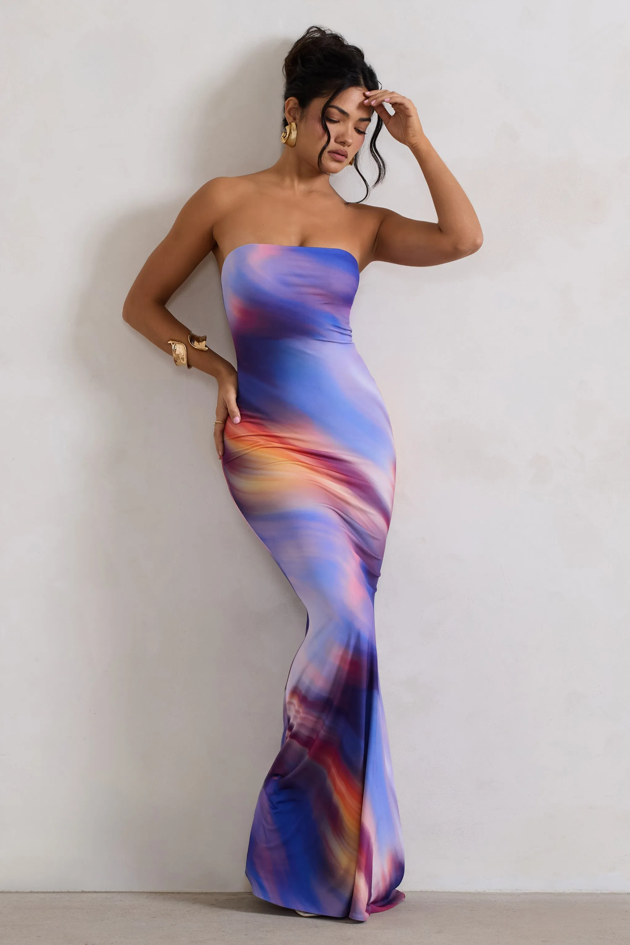 Ceremony | Ombre Print Bandeau Fishtail Maxi Dress sold by Club L London product image thumbnail 5