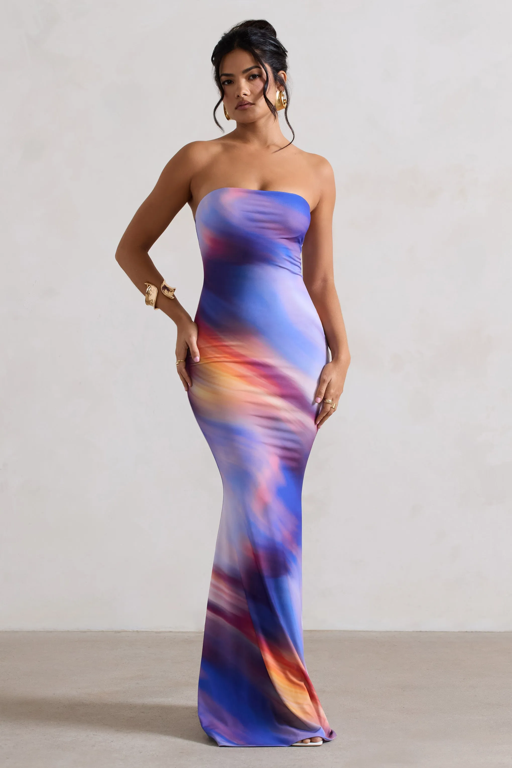 Ceremony | Ombre Print Bandeau Fishtail Maxi Dress sold by Club L London product image thumbnail 4