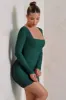 Muse | Green Long Sleeve Square Neck Ruched Mini Dress sold by Club L London