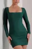 Muse | Green Long Sleeve Square Neck Ruched Mini Dress sold by Club L London