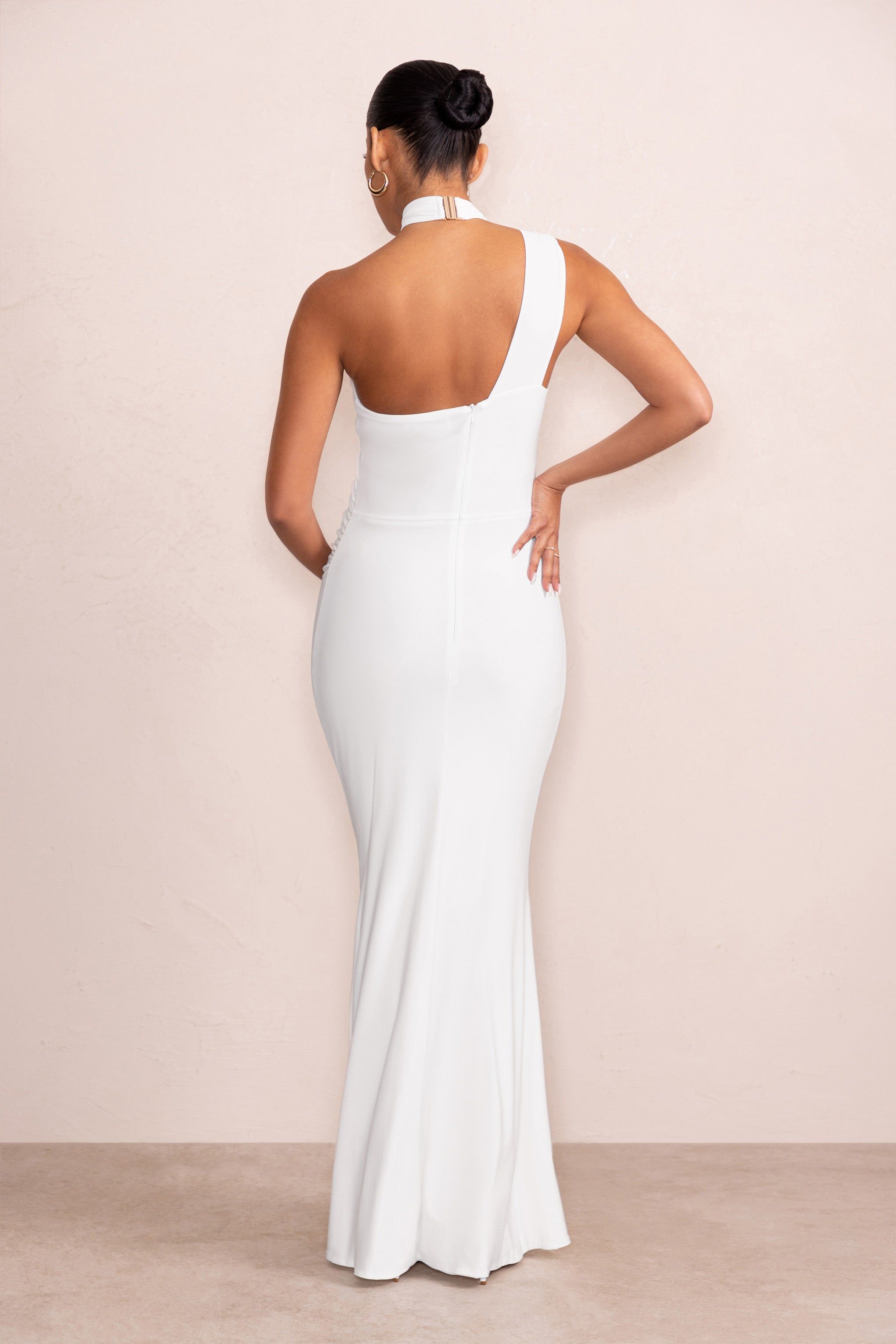 Alba | White Maternity Halter Asymmetric Maxi Dress with Cut Out sold by Club L London product image thumbnail 2