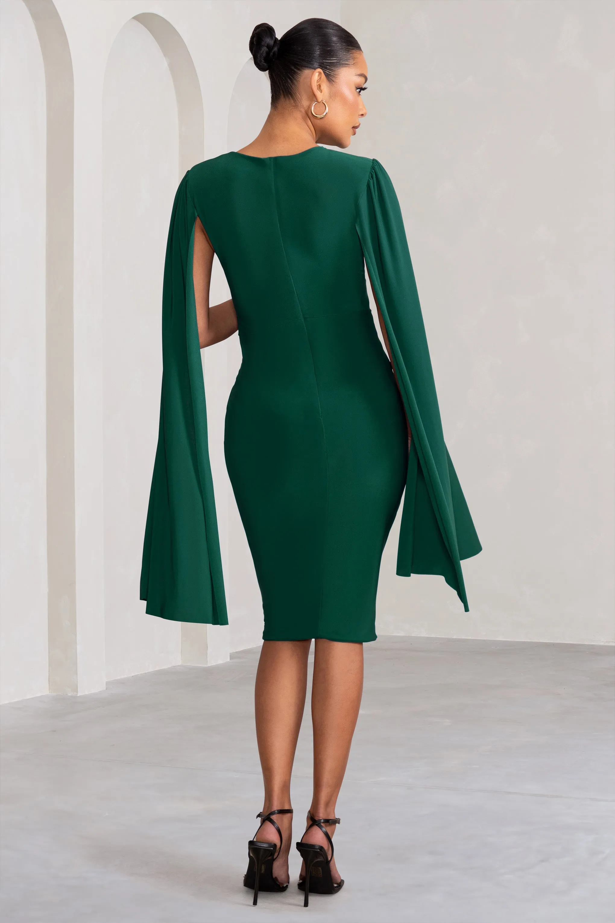 Hey Mama | Bottle Green Maternity Cape Midi Dress sold by Club L London product image thumbnail 2