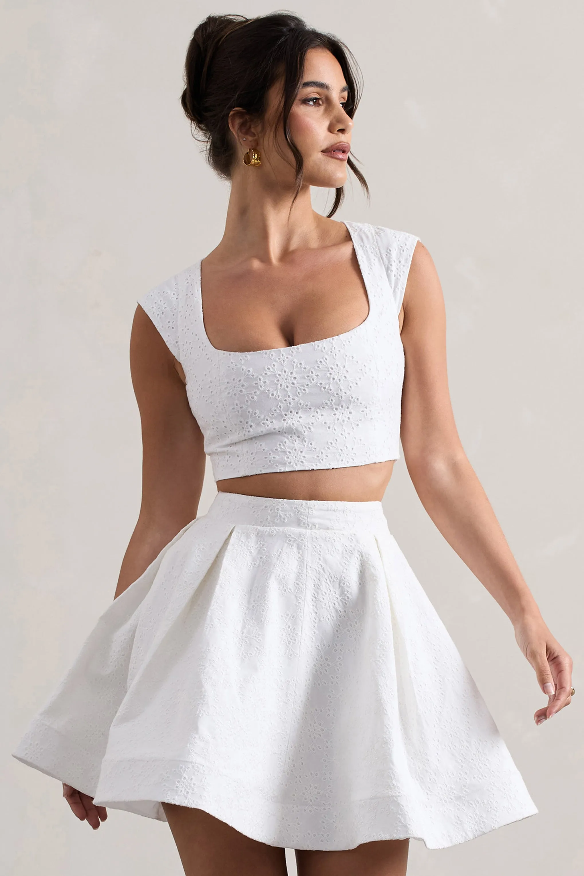 Estela | White Lace Square-Neck Crop Top sold by Club L London product image thumbnail 4