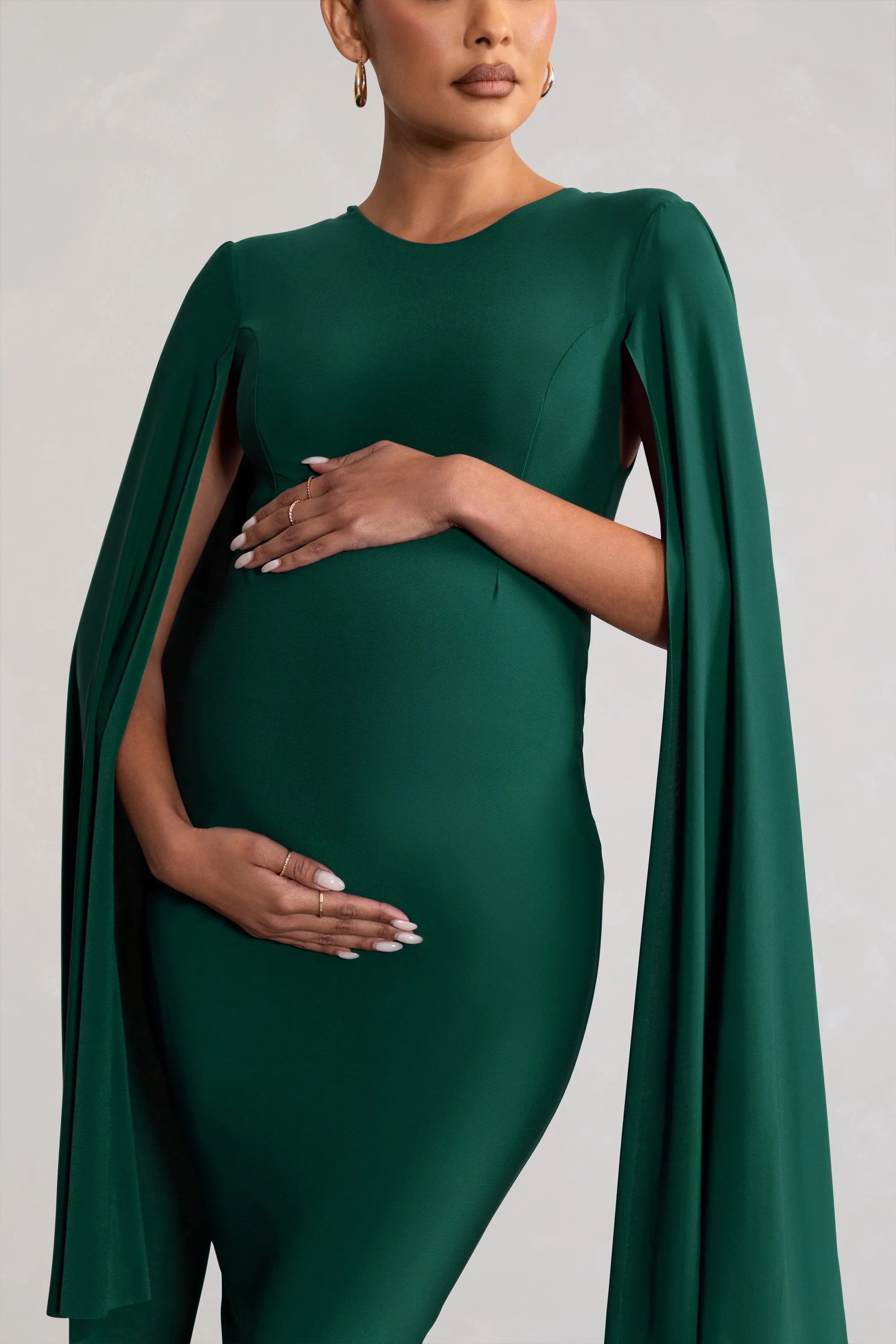 Hey Mama | Bottle Green Maternity Cape Midi Dress sold by Club L London product image thumbnail 3