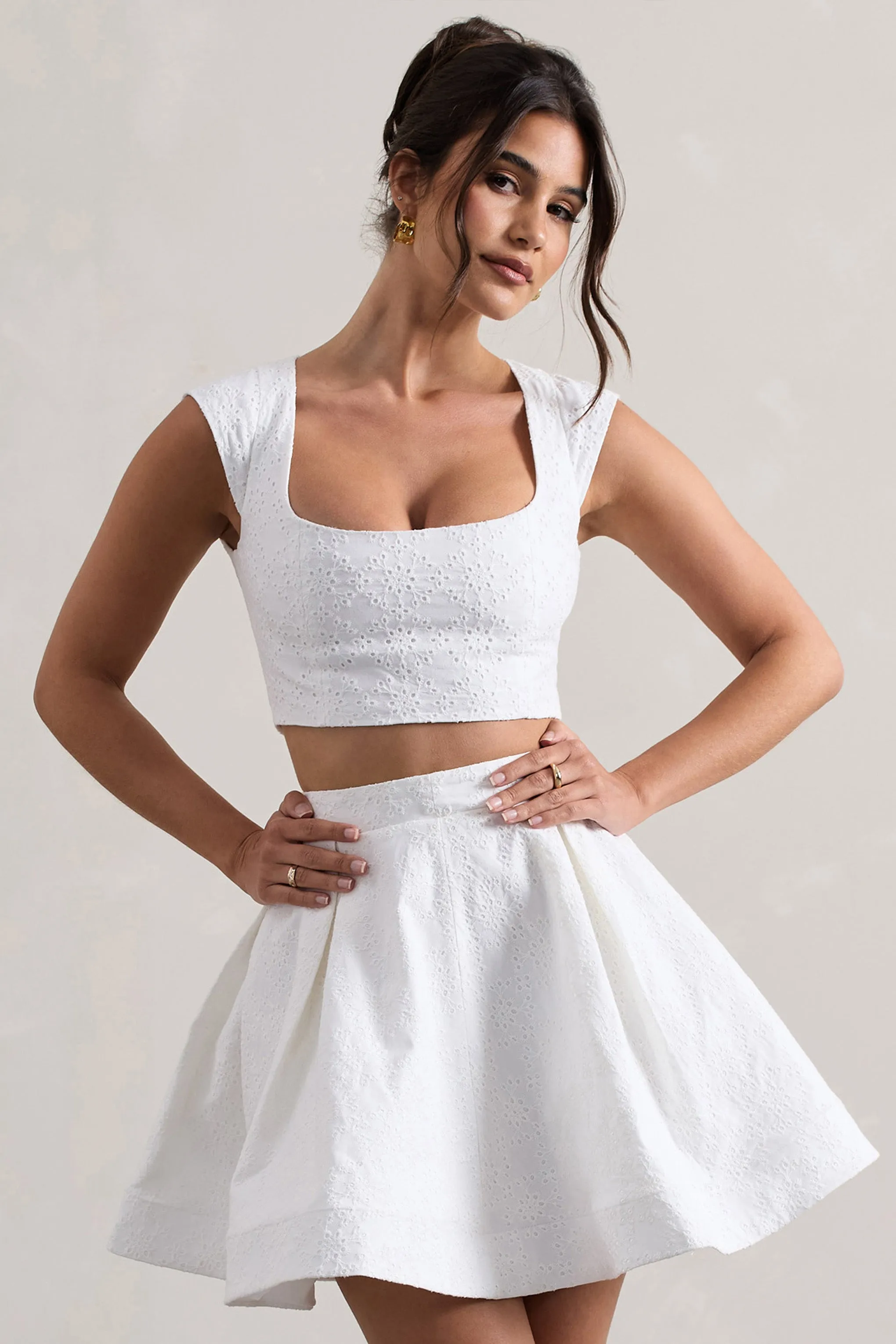 Estela | White Lace Square-Neck Crop Top sold by Club L London product image thumbnail 5