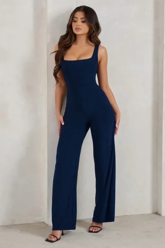 Toni | Navy Square Neck Sleeveless Jumpsuit sold by Club L London