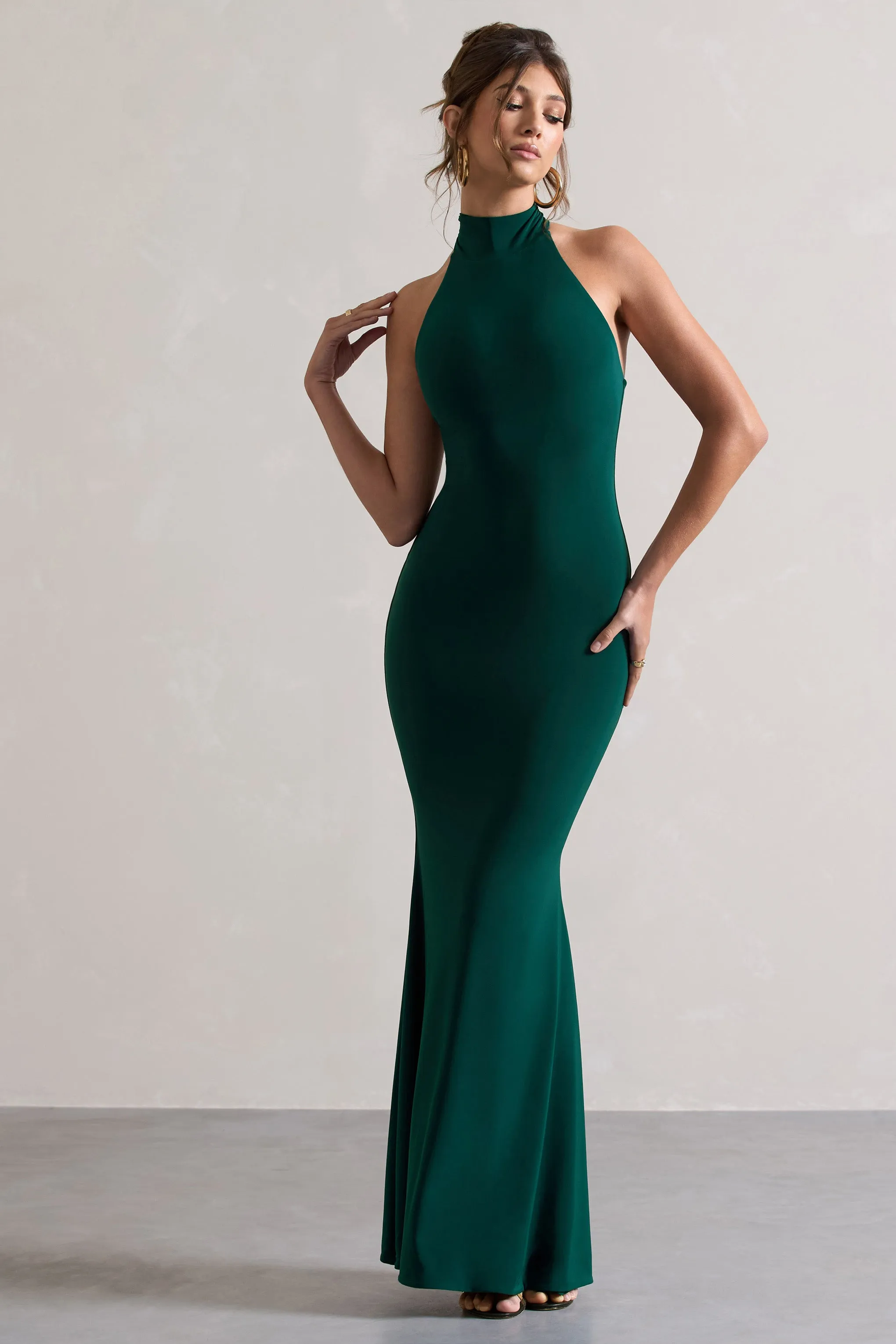 Colorado | Bottle Green High-Neck Maxi Dress sold by Club L London product image thumbnail 5