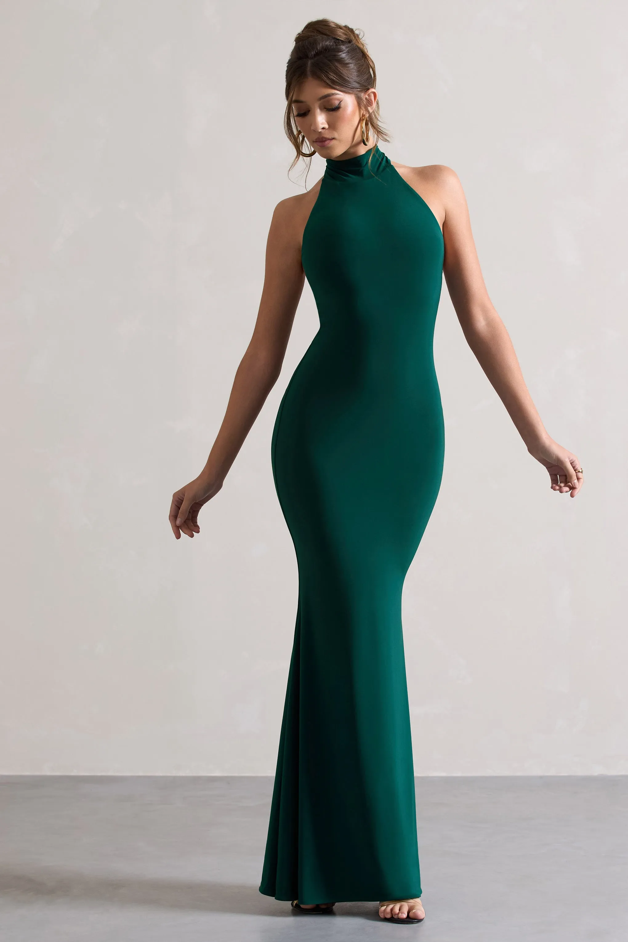Colorado | Bottle Green High-Neck Maxi Dress sold by Club L London product image thumbnail 4