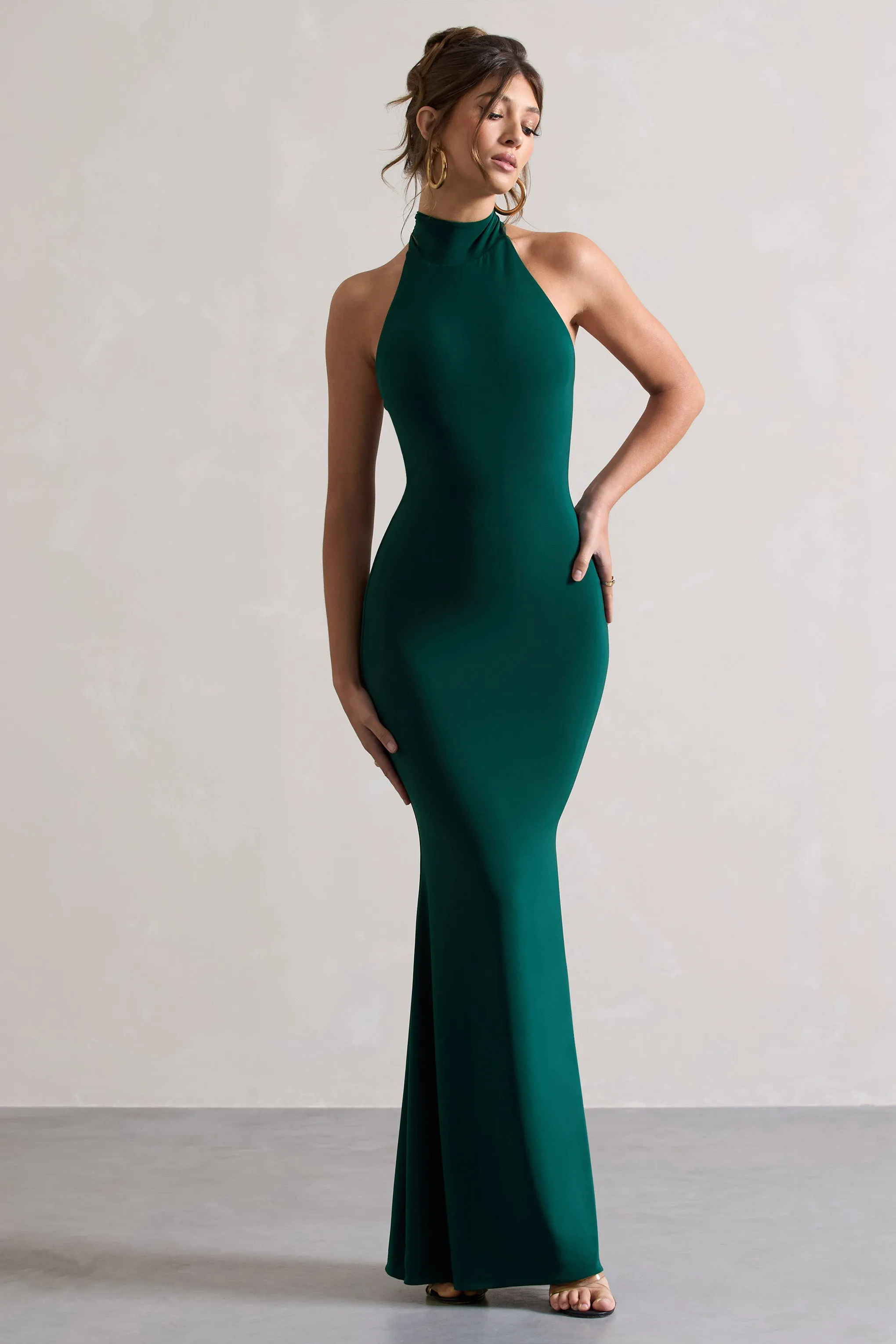 Colorado | Bottle Green High-Neck Maxi Dress sold by Club L London