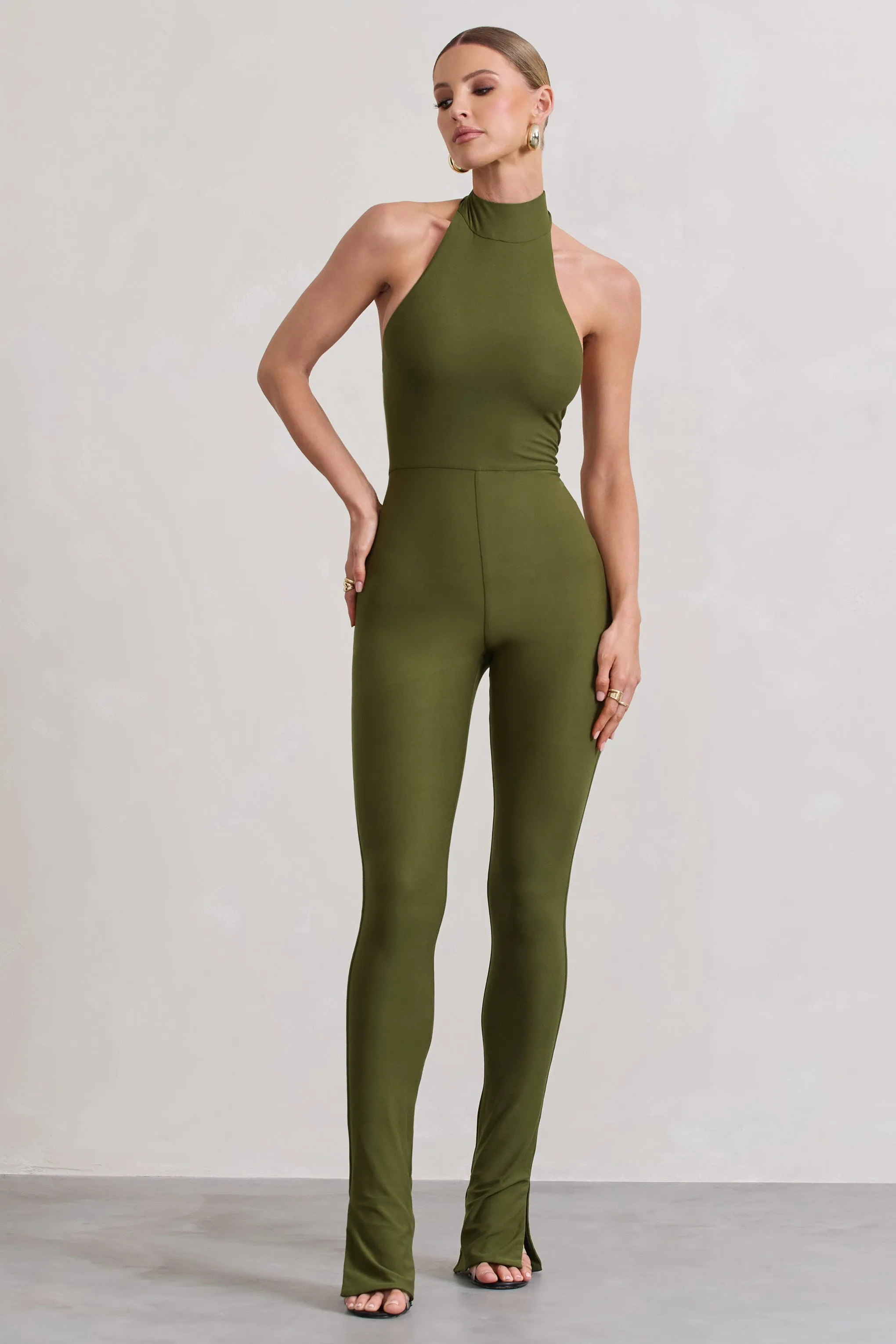 Jayda | Moss Green High-Neck Slim-Leg Jumpsuit sold by Club L London product image thumbnail 5