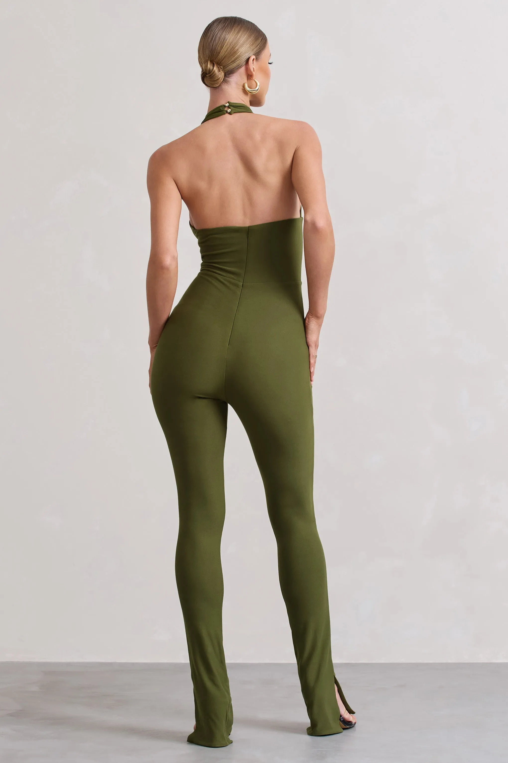 Jayda | Moss Green High-Neck Slim-Leg Jumpsuit sold by Club L London product image thumbnail 2