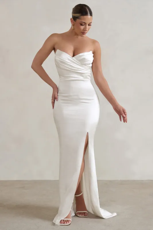 Coraline | White Strapless Maxi Dress With Split sold by Club L London
