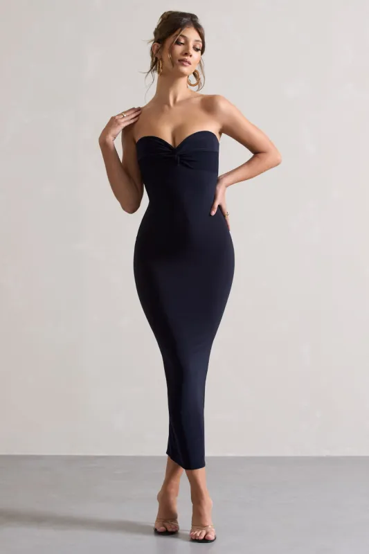 Evita | Navy Sweetheart Twist Detail Maxi Dress sold by Club L London