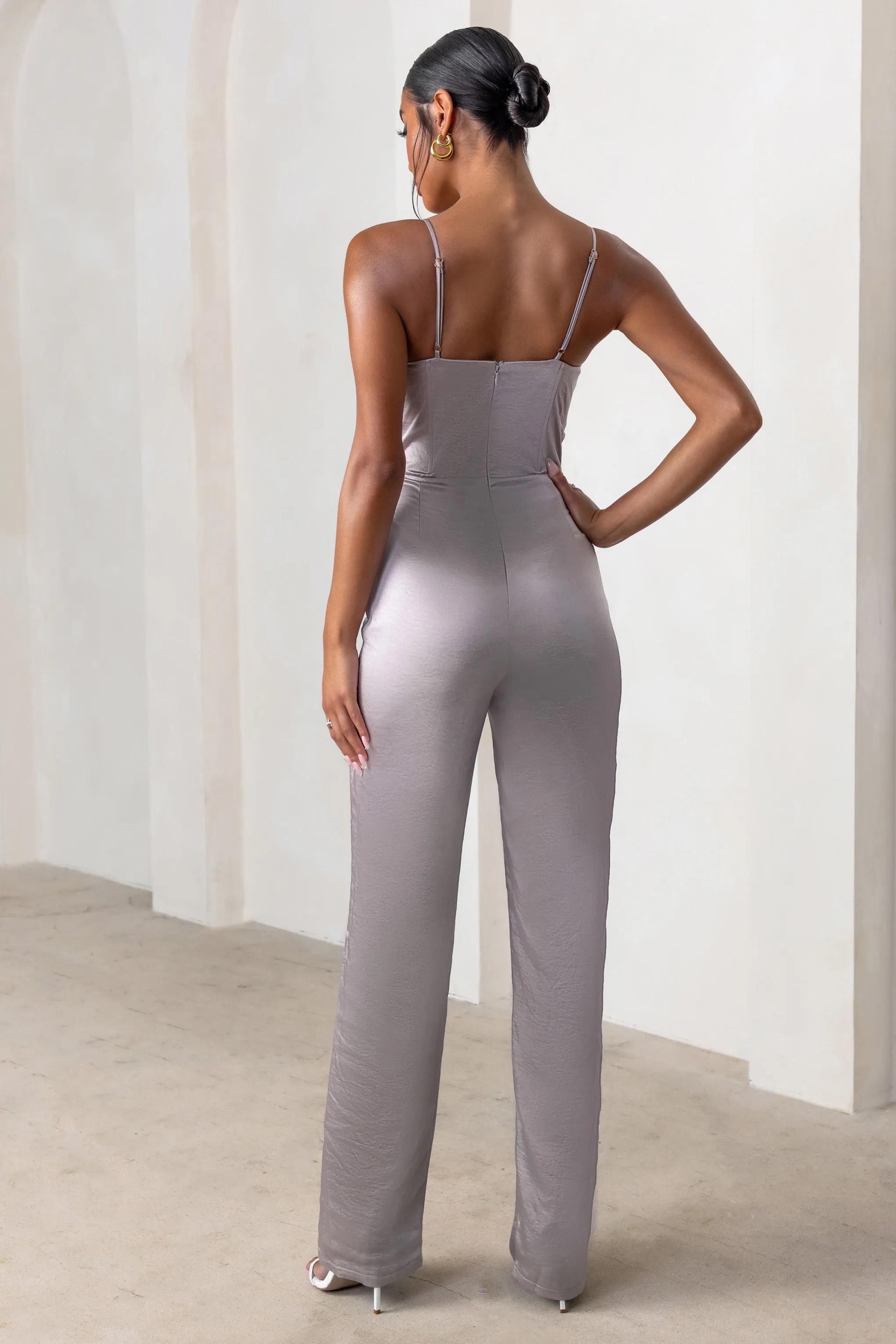 Reserved Destination | Mink Satin Pleated Front Drape Corset Straight Leg Jumpsuit sold by Club L London product image thumbnail 2