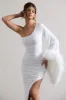 July | White Asymmetric One Shoulder Cape Midi Dress With Feathers sold by Club L London