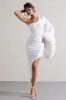July | White Asymmetric One Shoulder Cape Midi Dress With Feathers sold by Club L London