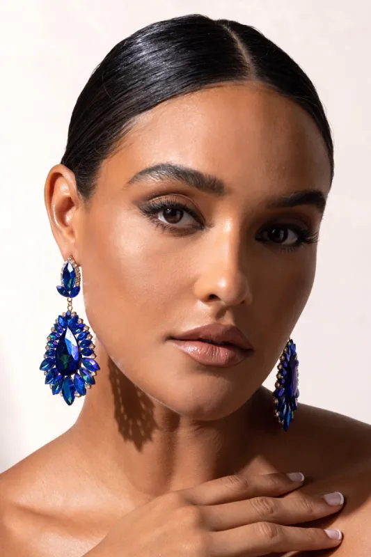 Bruna | Blue Crystal Teardrop Drop Earrings sold by Club L London