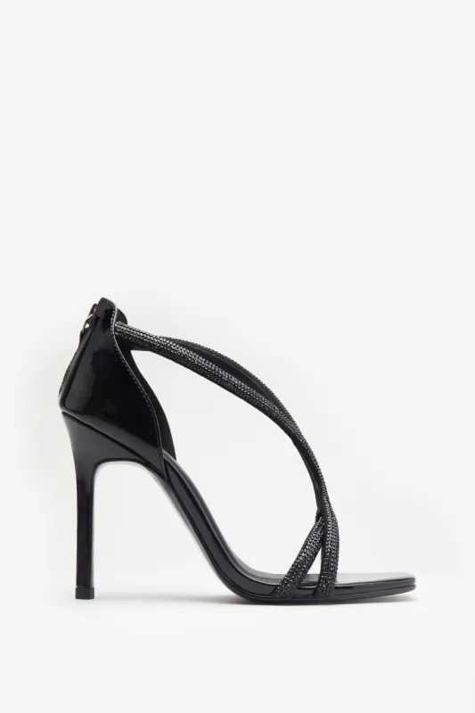 Pluto | Black Patent Diamante Heeled Sandals sold by Club L London