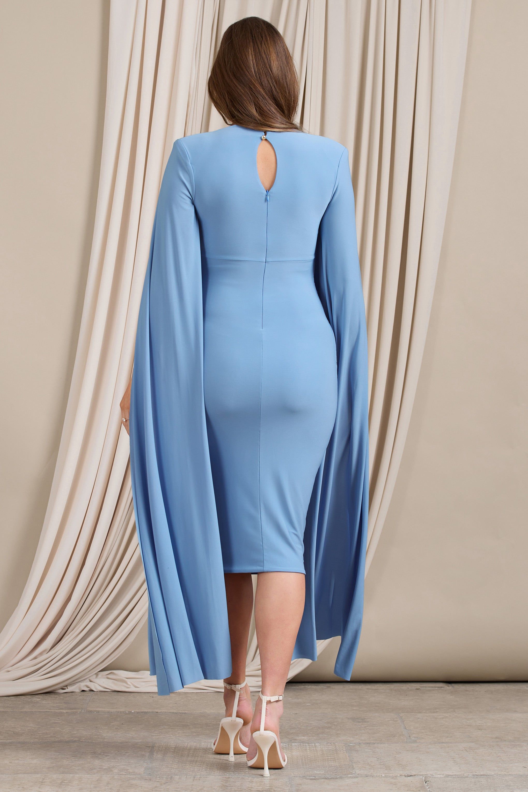 Meaningful | Powder Blue Maternity Midi Dress With Cape Sleeves sold by Club L London product image thumbnail 2