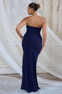 Belle of The Ball | Navy Bandeau Maxi With Split Hem sold by Club L London