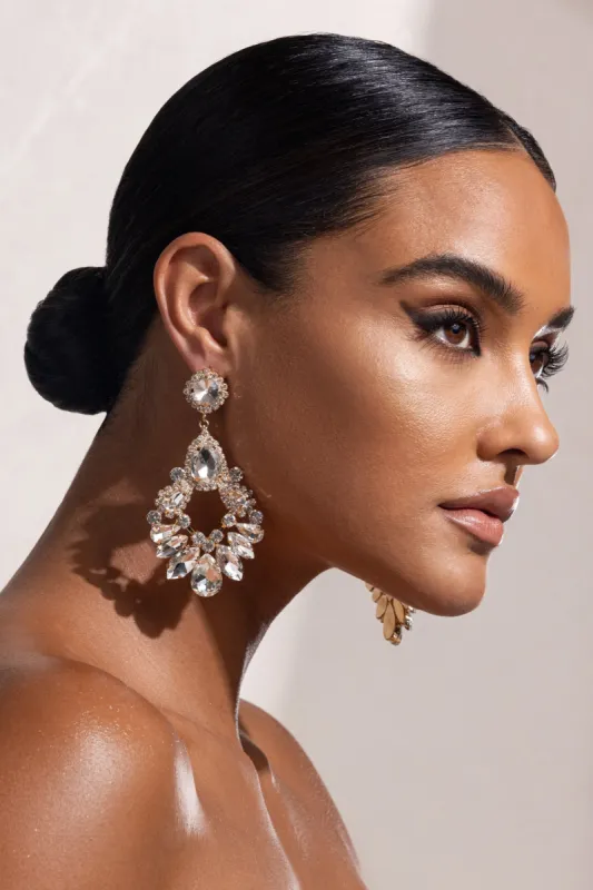 Ginevra | Gold Crystal Chandelier Drop Earrings sold by Club L London